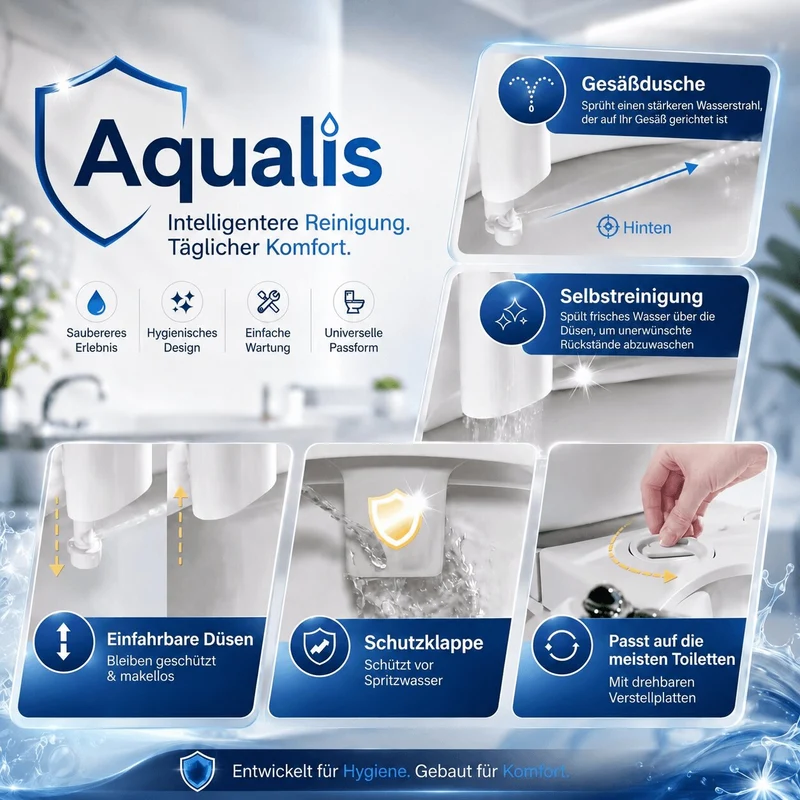 WC Dusche zum Nachrüsten ohne Strom | WC Bidet mit Wasserdruckregler | Aqualis