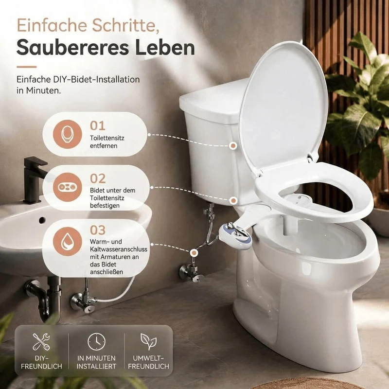 WC Dusche zum Nachrüsten ohne Strom | WC Bidet mit Wasserdruckregler | Aqualis