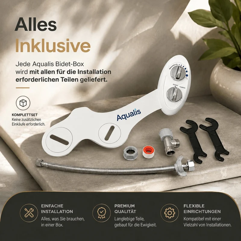 WC Dusche zum Nachrüsten ohne Strom | WC Bidet mit Wasserdruckregler | Aqualis