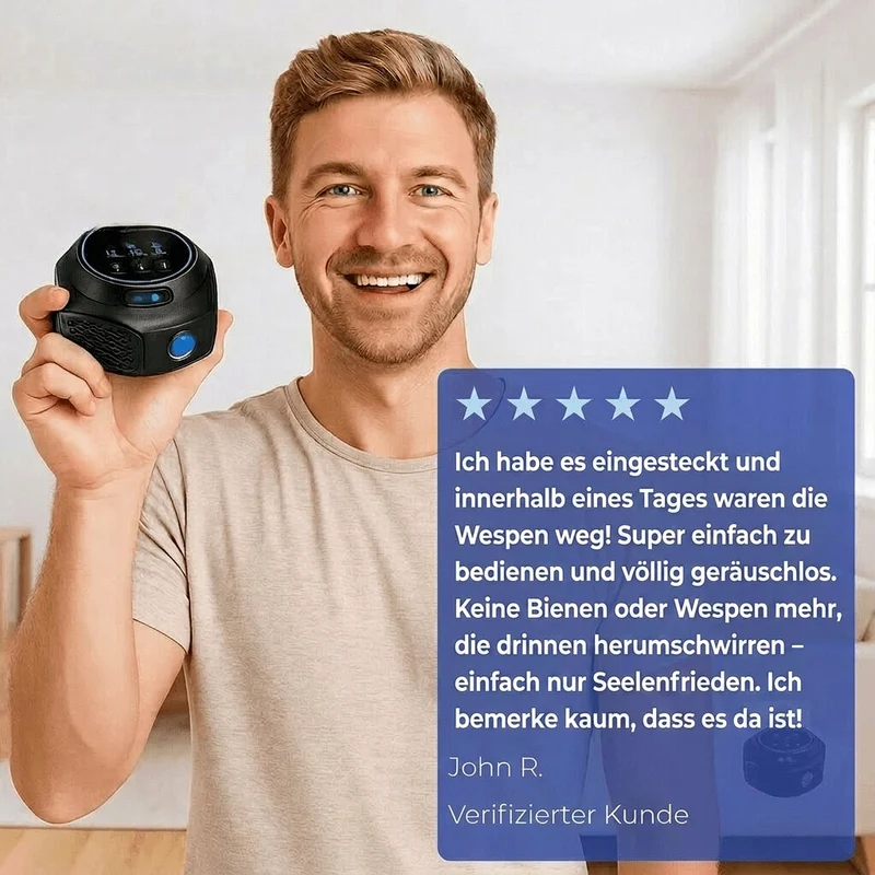 Ultraschall Wespen, Bienen & Mäuse Vertreiber | 360 Grad Schädlingsabwehr für Haus und Terrasse | Schallwacht