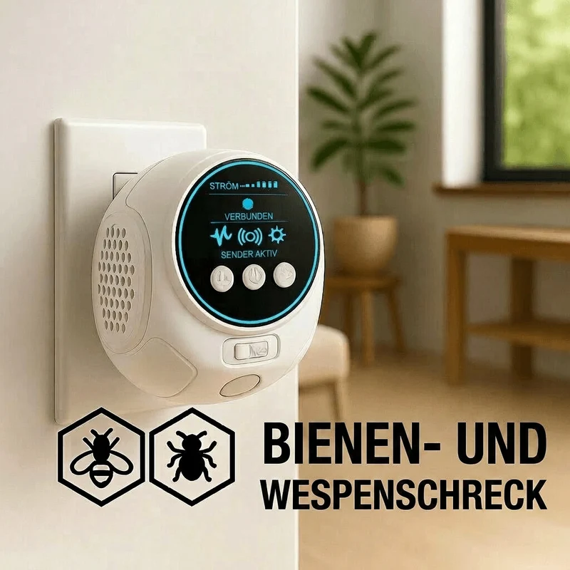 Ultraschall Wespen, Bienen & Mäuse Vertreiber | 360 Grad Schädlingsabwehr für Haus und Terrasse | Schallwacht