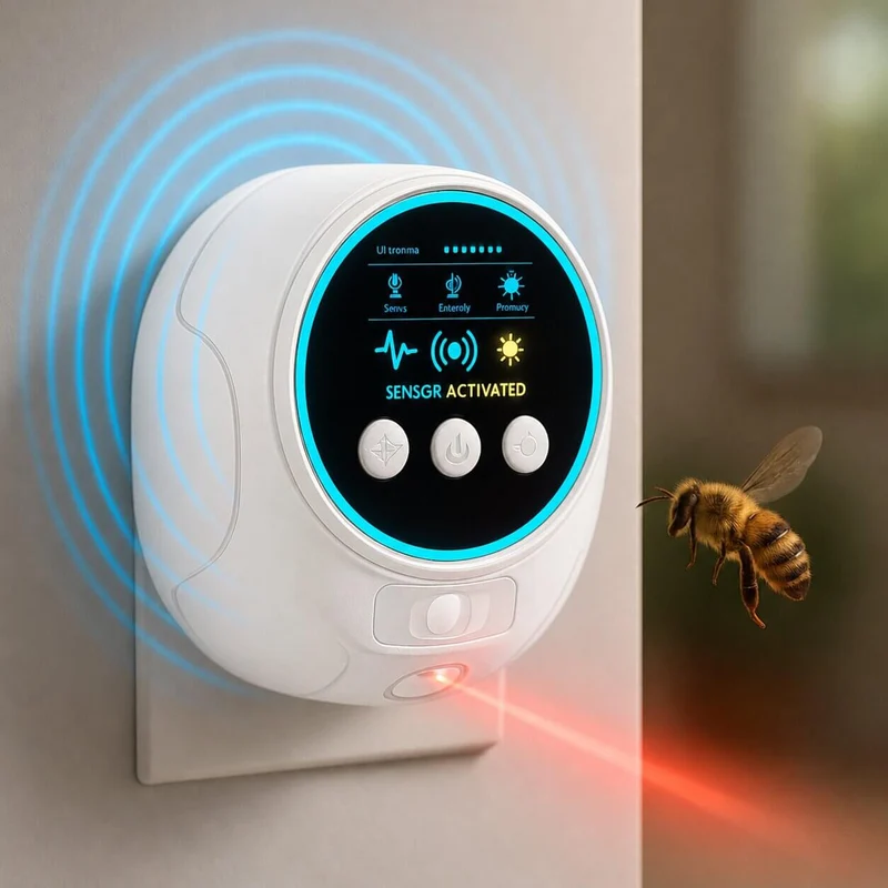 Ultraschall Wespen, Bienen & Mäuse Vertreiber | 360 Grad Schädlingsabwehr für Haus und Terrasse | Schallwacht