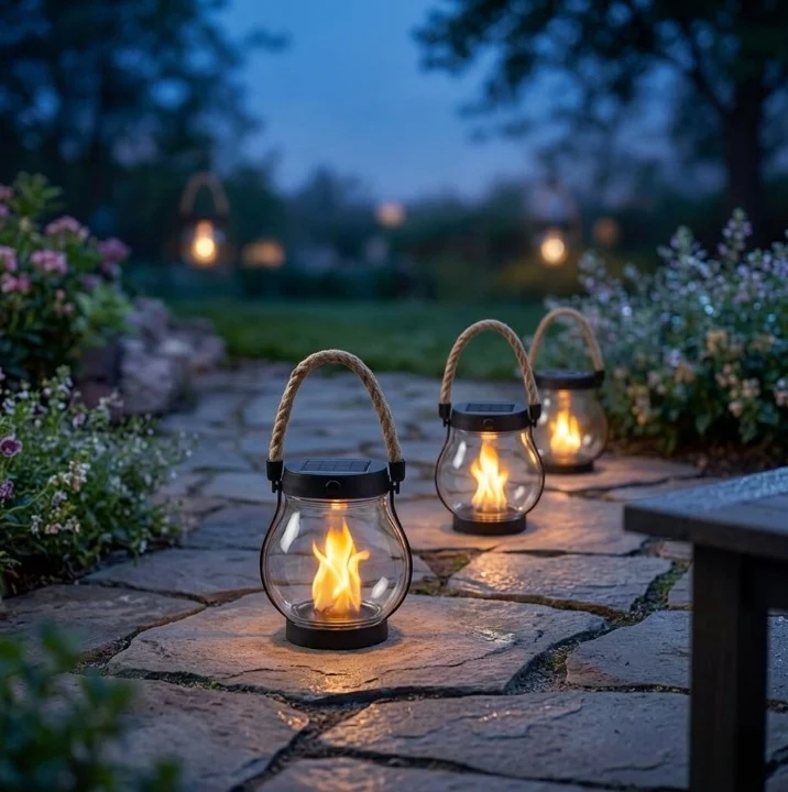 Solar Tuinlantaarn – 2 Stuks met Vlameffect & USB-C