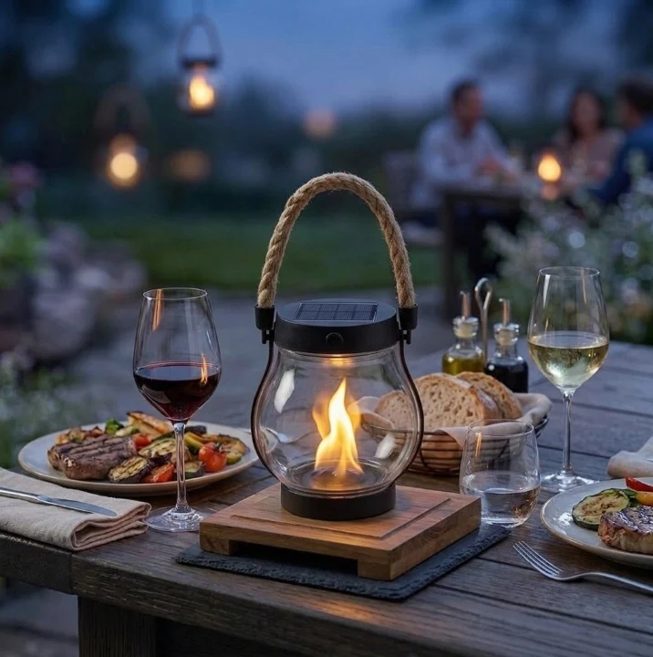 Solar Tuinlantaarn – 2 Stuks met Vlameffect & USB-C