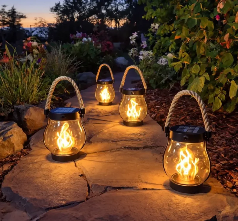 Solar Tuinlantaarn – 2 Stuks met Vlameffect & USB-C