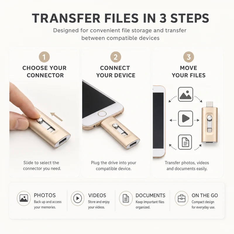 USB Stick 256GB – 3-in-1 Opslag voor iPhone, Smartphone & PC