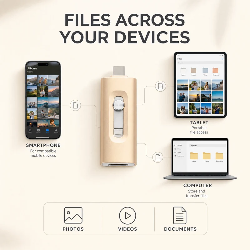 USB Stick 256GB – 3-in-1 Opslag voor iPhone, Smartphone & PC