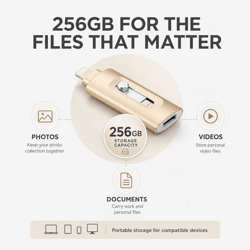 USB Stick 256GB – 3-in-1 Opslag voor iPhone, Smartphone & PC