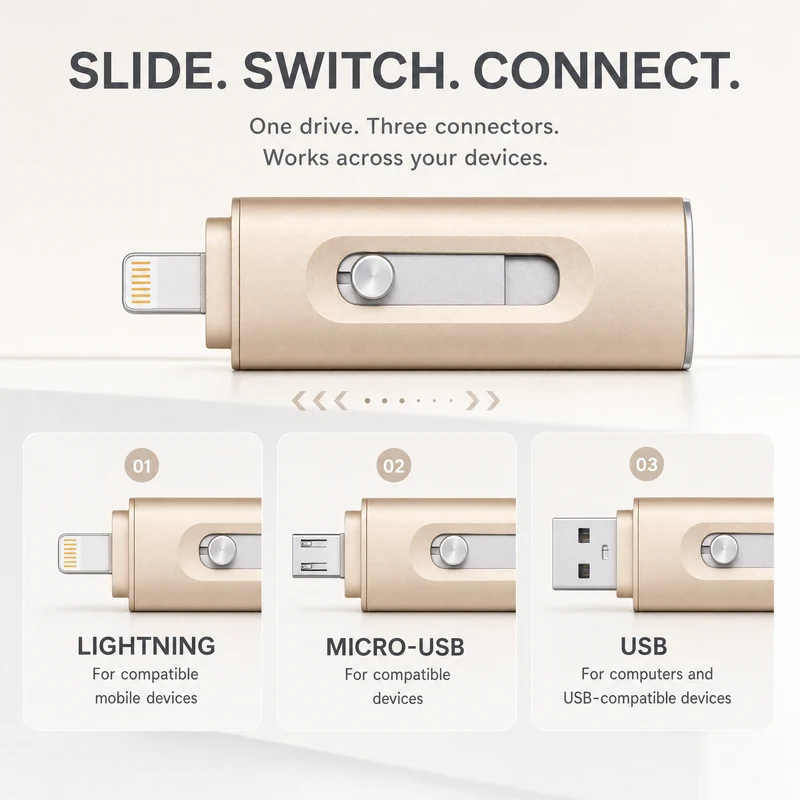 USB Stick 256GB – 3-in-1 Opslag voor iPhone, Smartphone & PC