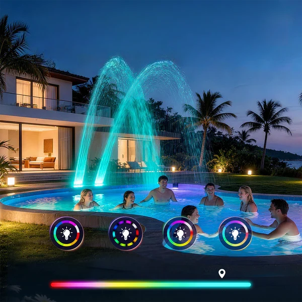 Zwembad Fontein – Solar RGB Verlichting met Dubbele Waterstraal