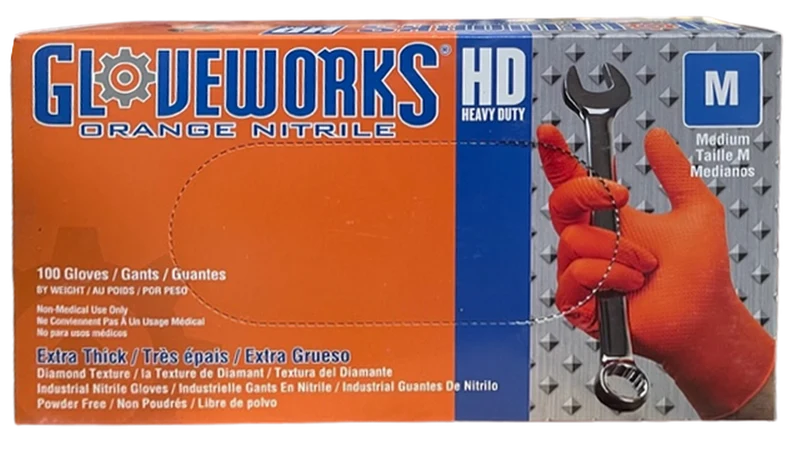 Gloveworks HD Orange Nitrile Gloves - Medium