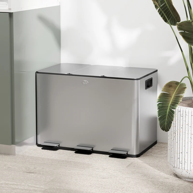 Pattumiera Differenziata Cestino Spazzatura 3 Scomparti da 10L in Acciaio Inox Argento