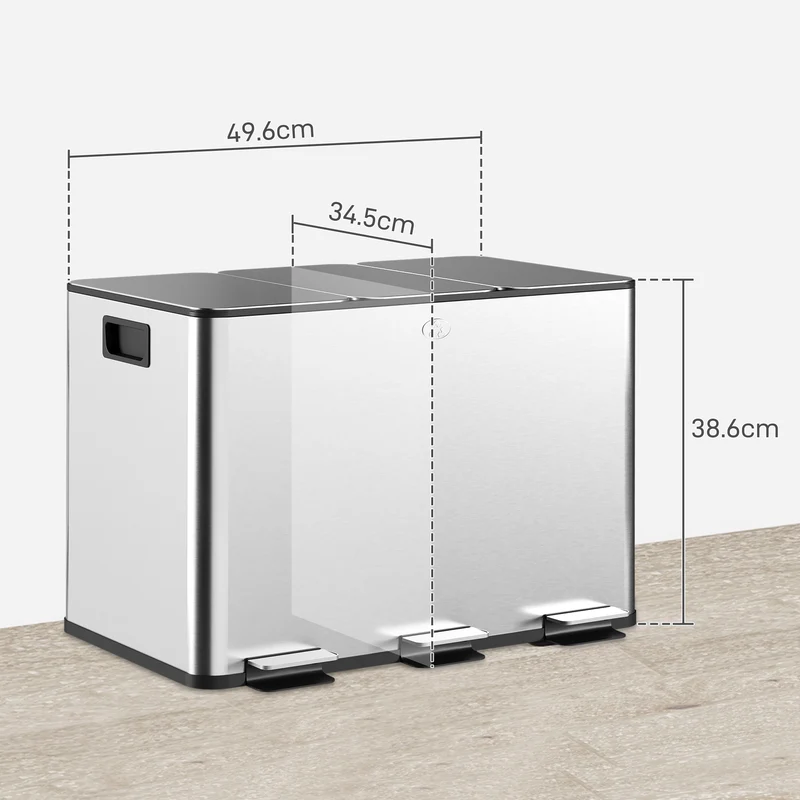 Pattumiera Differenziata Cestino Spazzatura 3 Scomparti da 10L in Acciaio Inox Argento