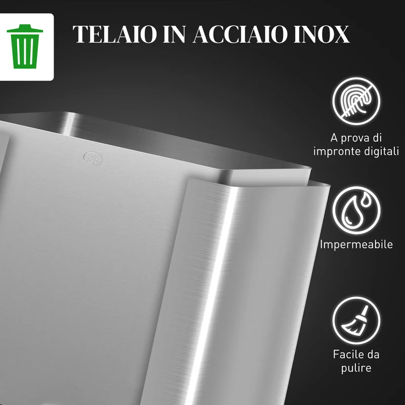 Pattumiera Differenziata Cestino Spazzatura 3 Scomparti da 10L in Acciaio Inox Argento