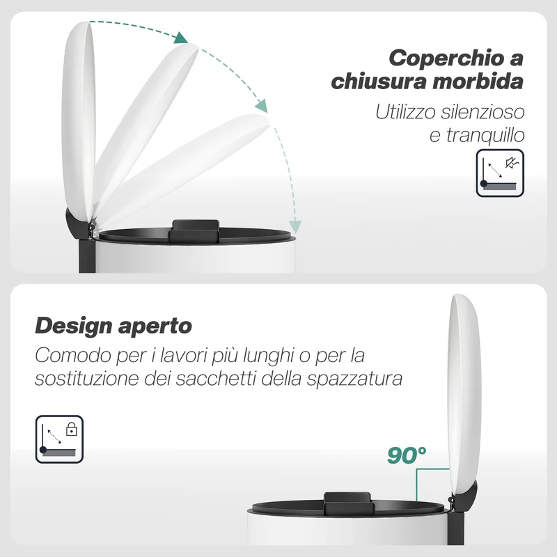 Pattumiera Bidone Immondizia 36x30x63,5 cm Cestino Rifiuti a Pedale Capienza 30L in Metallo Bianco Crema