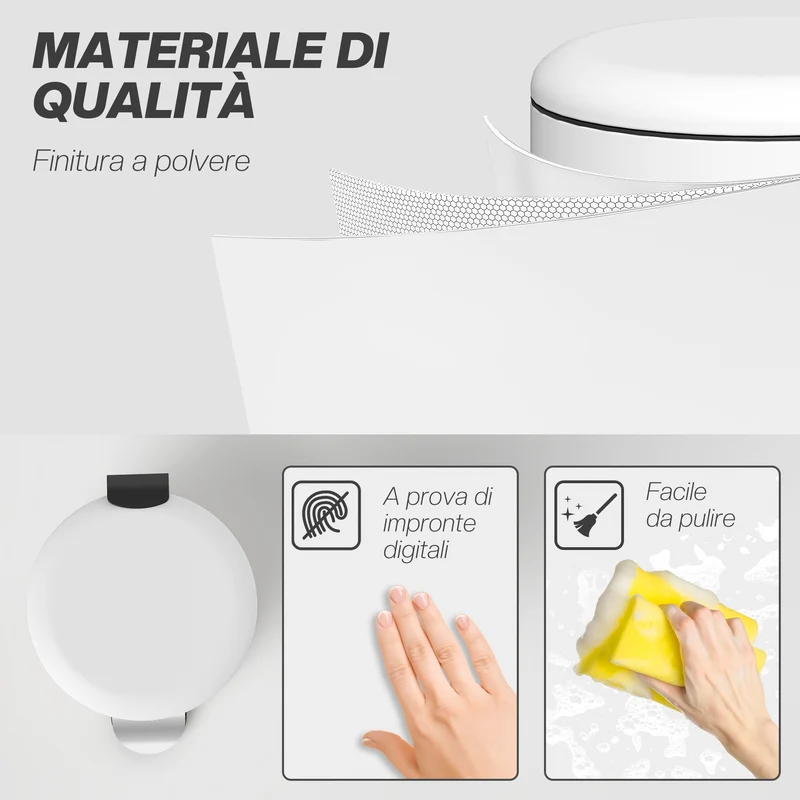 Pattumiera Bidone Immondizia 36x30x63,5 cm Cestino Rifiuti a Pedale Capienza 30L in Metallo Bianco Crema