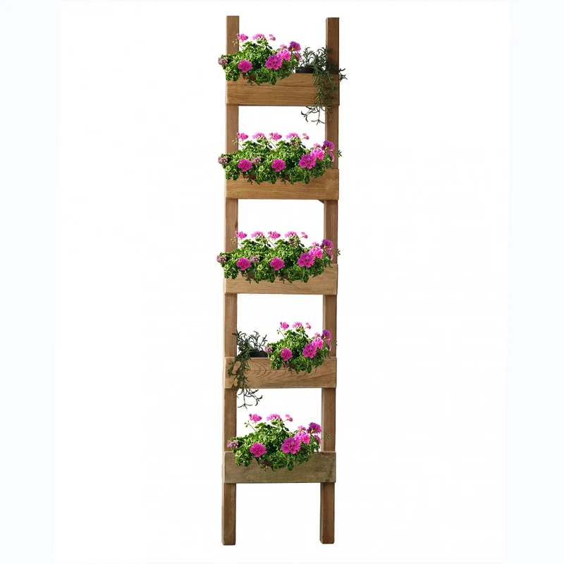 Fioriera verticale scala in legno riciclato 35x10xH170 cm fisso arredo giardino