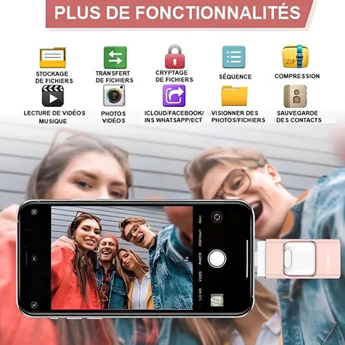 Clé USB 4-en-1 pour iPhone et Android, 128GB à 32GB