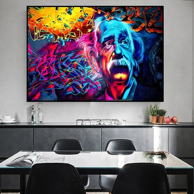 Toile Art Mural Einstein Graffiti - Décoration Unique Salon