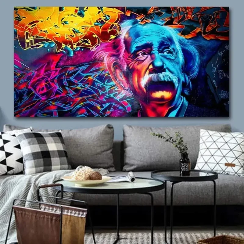 Toile Art Mural Einstein Graffiti - Décoration Unique Salon