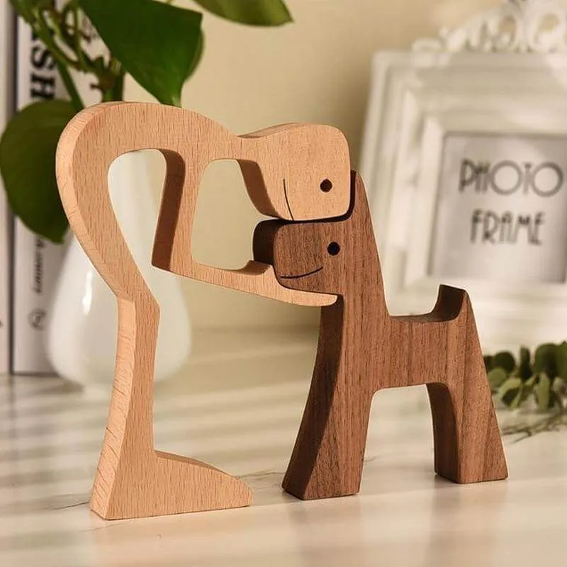 Sculpture décorative en bois - Amoureux des animaux