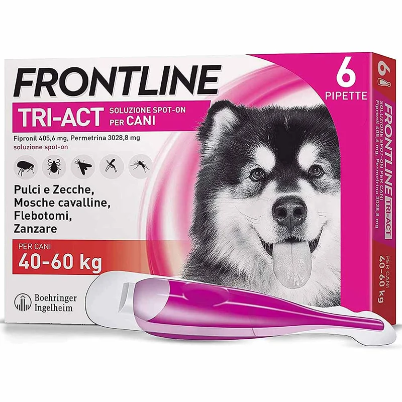 Frontline Tri-Act per cani da 40 a 60kg repellente insetticida acaricida 3 pipette
