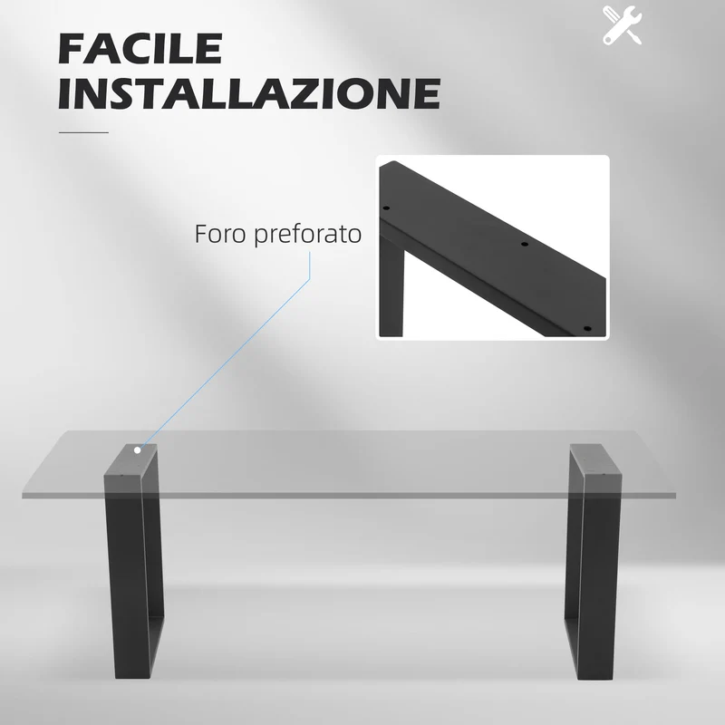Set 2 Gambe per Tavolino Rettangolari Stile Industriale 70x8x41 cm Capacità 60 kg in Acciaio Nero