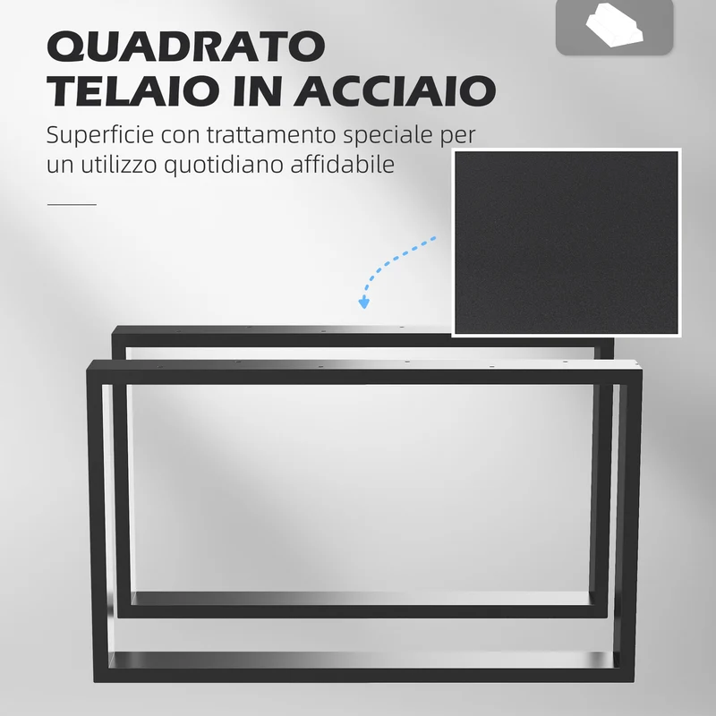 Set 2 Gambe per Tavolino Rettangolari Stile Industriale 70x8x41 cm Capacità 60 kg in Acciaio Nero