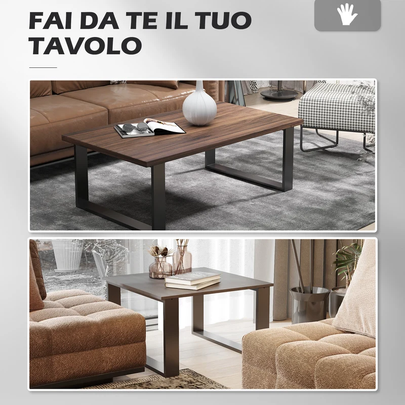 Set 2 Gambe per Tavolino Rettangolari Stile Industriale 70x8x41 cm Capacità 60 kg in Acciaio Nero
