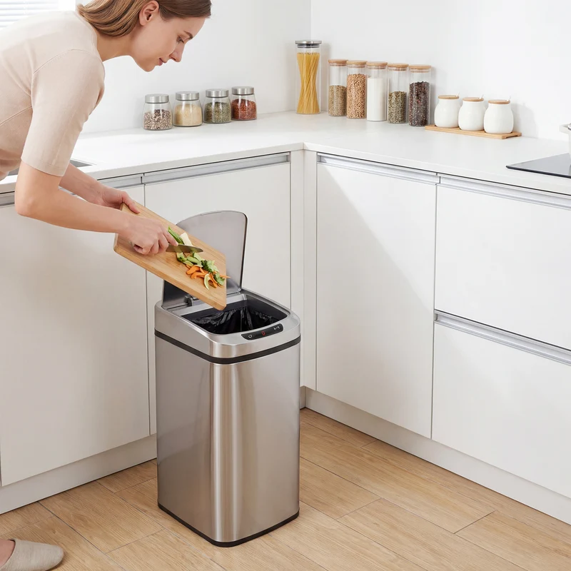 Pattumiera Cestino per Rifiuti 28x22x41 cm Contenitore Rimuovibile da 12L Apertura a Infrarossi in Acciaio Inox ABS e PP Argento