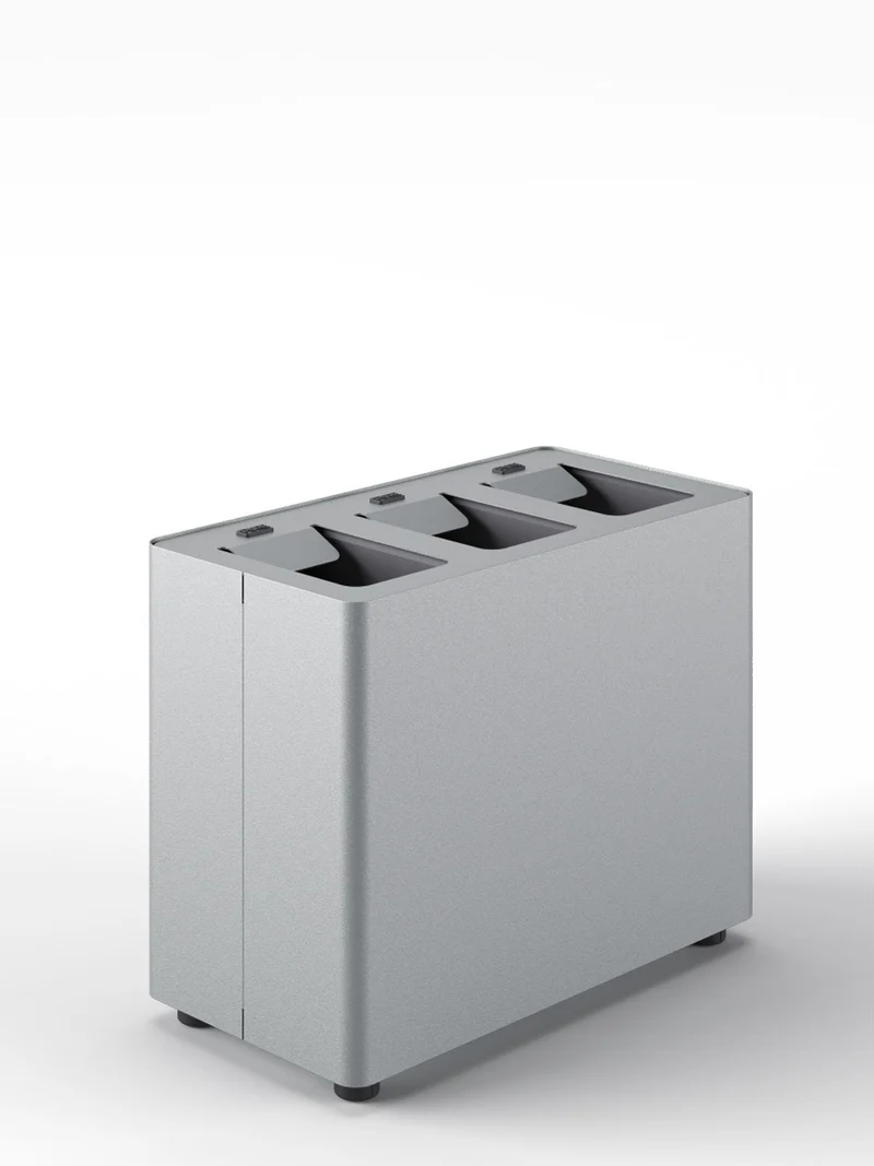Pattumiera a 3 Scomparti Totale 24 L 48,5x25,5x39 cm con Contenitori Interni in Acciaio Verniciato Grigio