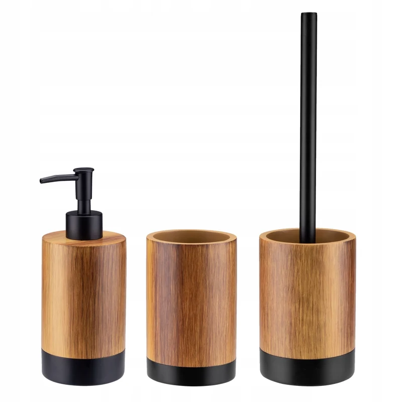 Set da bagno KADAX 3 in 1: dispenser di sapone per WC, spazzolino e bicchiere, colore marrone.