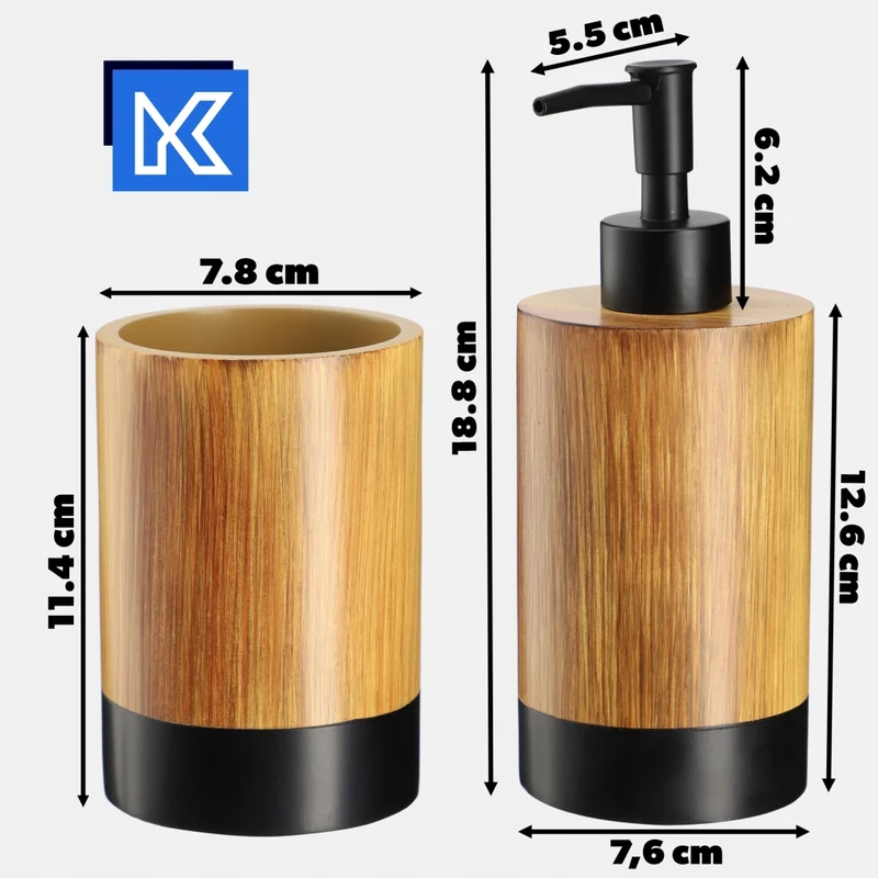 Set da bagno KADAX 3 in 1: dispenser di sapone per WC, spazzolino e bicchiere, colore marrone.