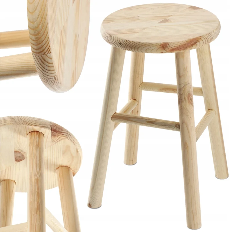 Sgabello da cucina in legno KADAX, 46 cm, in pino massello.
