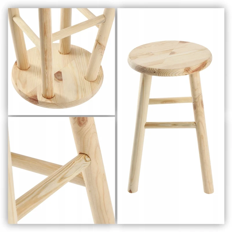 Sgabello da cucina in legno KADAX, 46 cm, in pino massello.