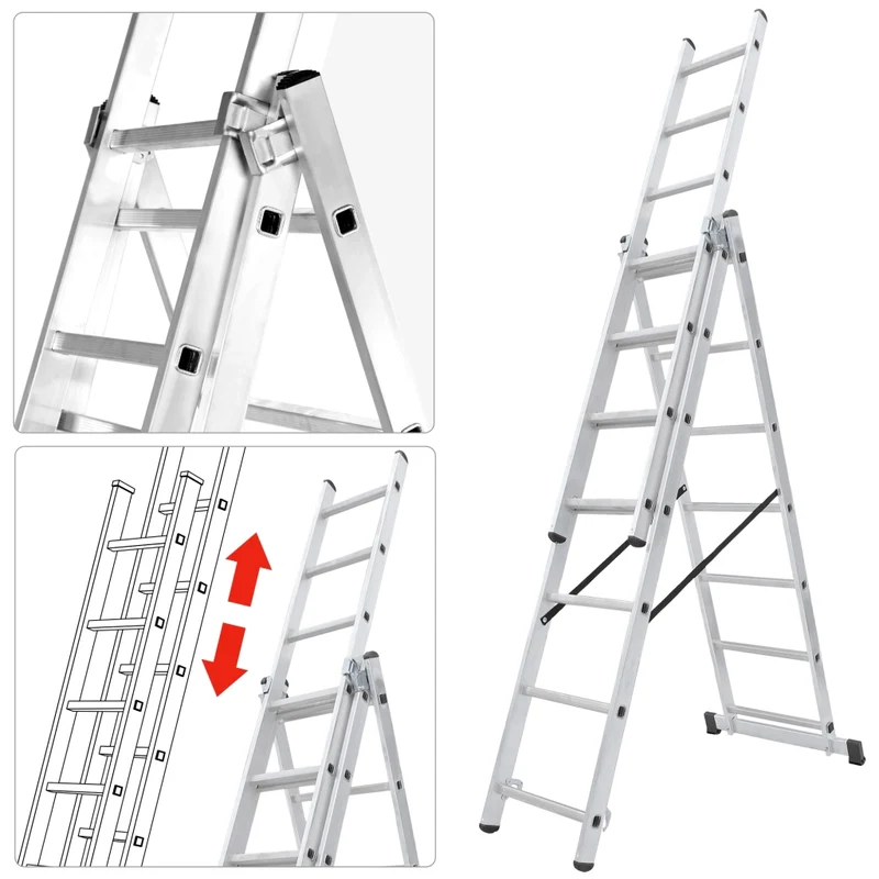 Scala universale in alluminio KADAX 3x8 pieghevole a doppia faccia, robusta + gancio