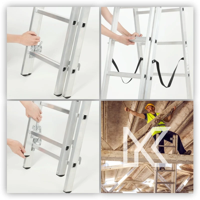 Scala universale in alluminio KADAX 3x8 pieghevole a doppia faccia, robusta + gancio