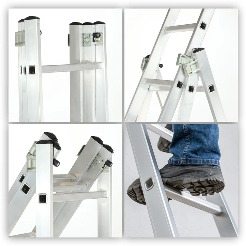 Scala universale in alluminio KADAX 3x8 pieghevole a doppia faccia, robusta + gancio