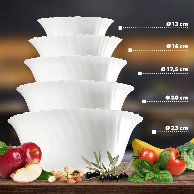 Ciotola da insalata in vetro KADAX, ideale per insalata, frutta e snack, bianca, 13 cm.