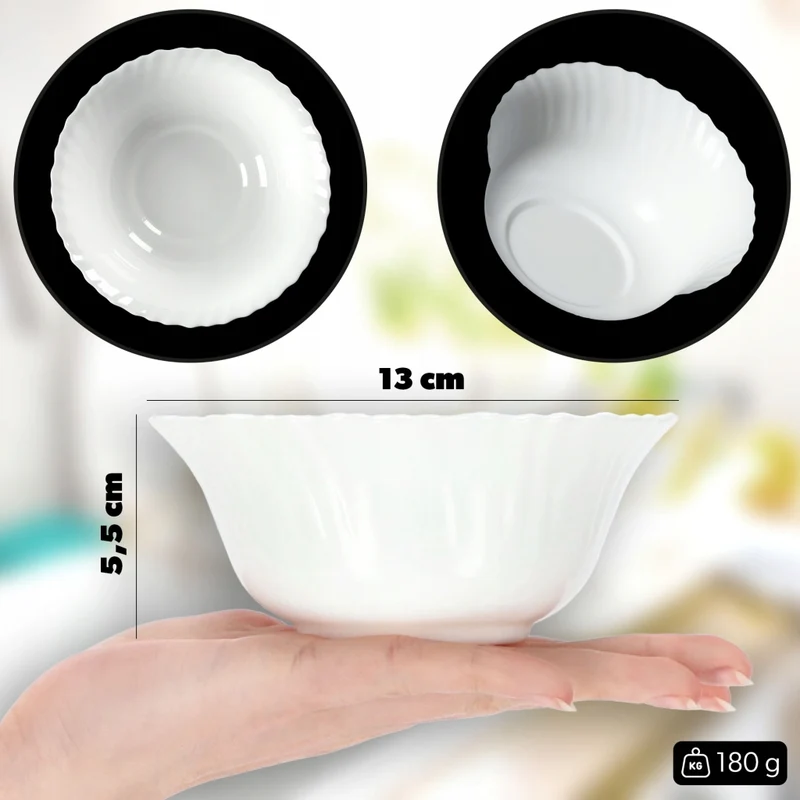 Ciotola da insalata in vetro KADAX, ideale per insalata, frutta e snack, bianca, 13 cm.