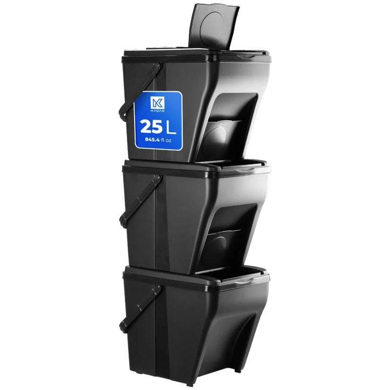 Set di 3 adesivi per contenitori per rifiuti KADAX da 25 litri, per la raccolta differenziata.