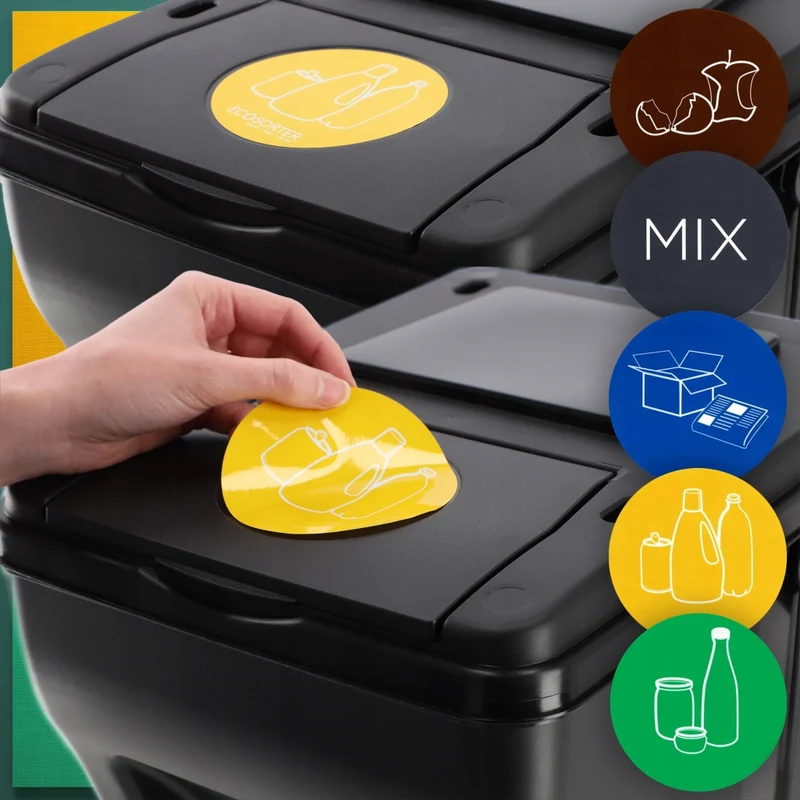 Set di 3 adesivi per contenitori per rifiuti KADAX da 25 litri, per la raccolta differenziata.
