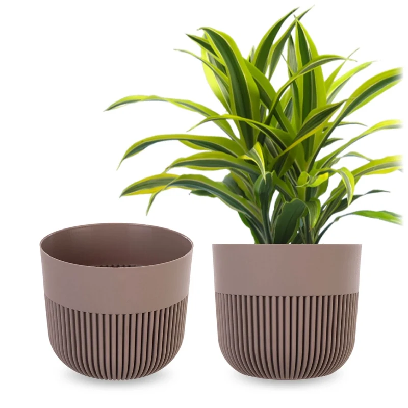 Vaso da fiori KADAX, coprivaso, 17 cm, plastica, rotondo, a coste, beige