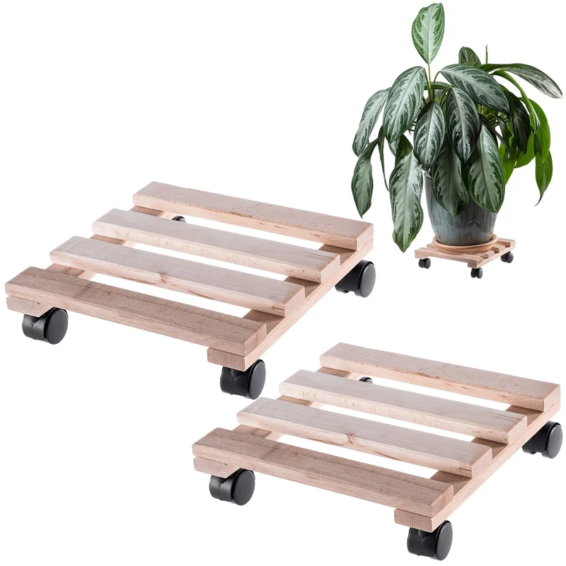 Supporto per vaso da fiori KADAX, fioriera in legno su ruote, piattaforma quadrata 30 cm