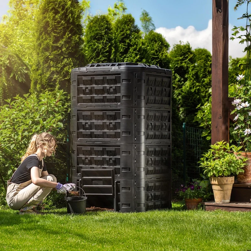 Compostiera modulare da giardino KADAX, nera, resistente al gelo, grande XXL, 1250 litri.