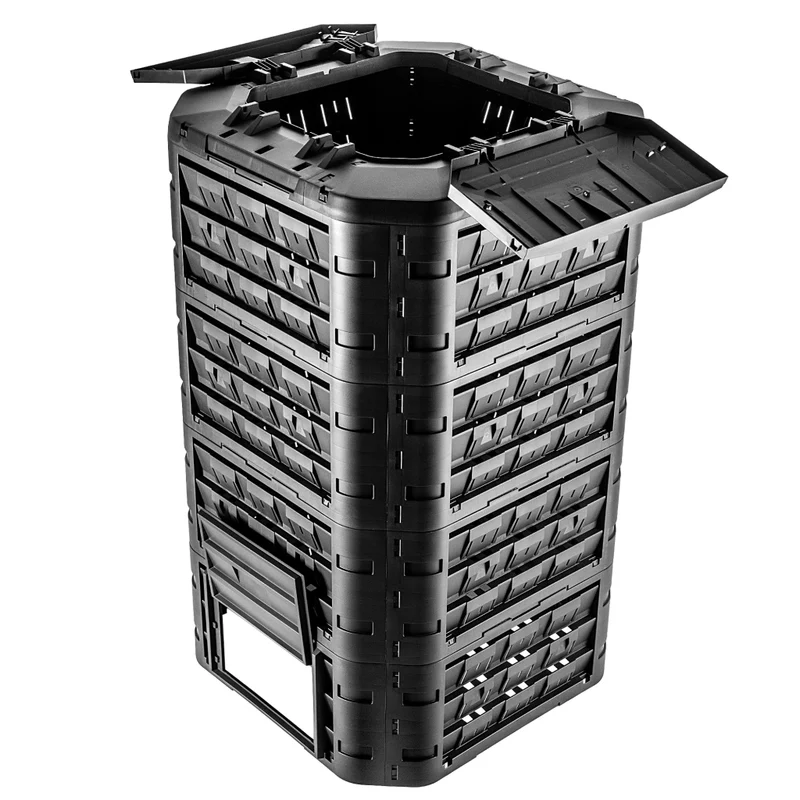 Compostiera modulare da giardino KADAX, nera, resistente al gelo, grande XXL, 1250 litri.