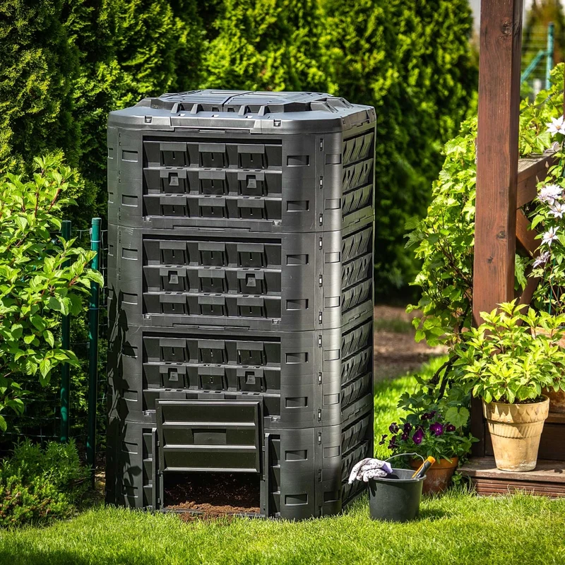 Compostiera modulare da giardino KADAX, nera, resistente al gelo, grande XXL, 1250 litri.