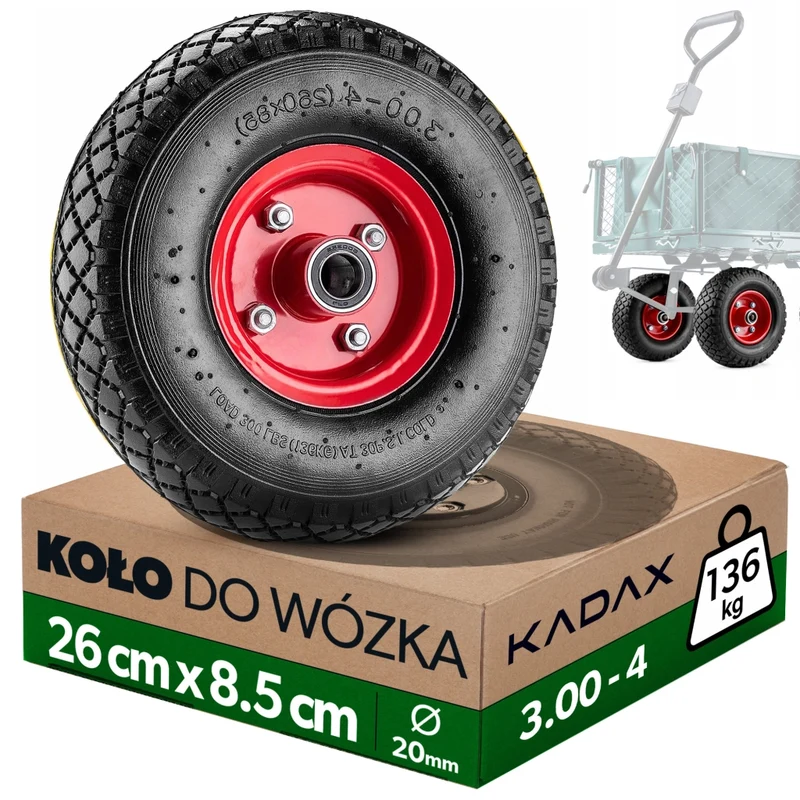 KADAX Kółka do taczek 3.00-4 Pneumatyczne 551032 czerwone K16353