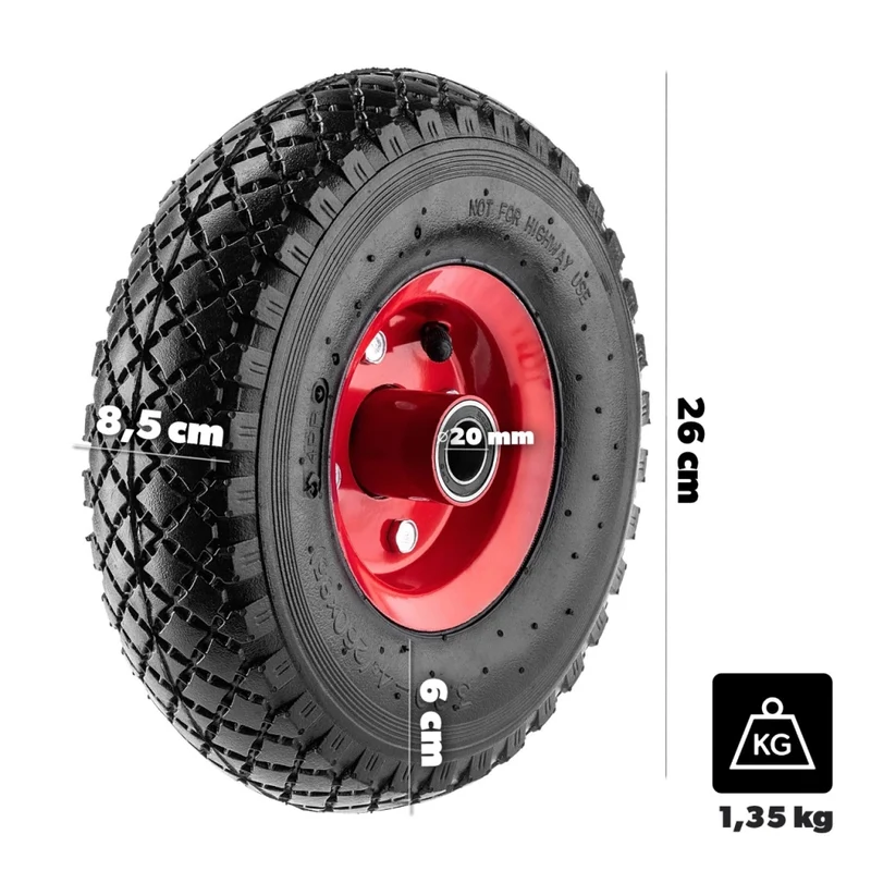 KADAX Kółka do taczek 3.00-4 Pneumatyczne 551032 czerwone K16353