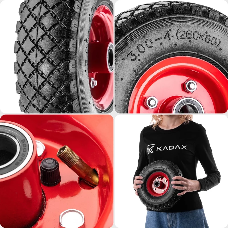 KADAX Kółka do taczek 3.00-4 Pneumatyczne 551032 czerwone K16353